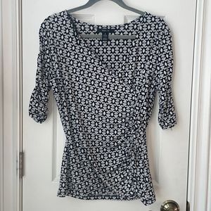Style&Co White and Black Faux Wrap Top with Ruching